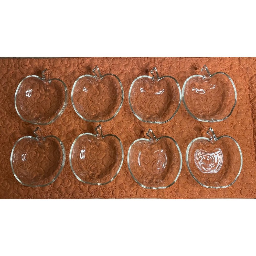 Vintage Clear Glass Apple Shaped Fruit Bowls Dish SET OF 8